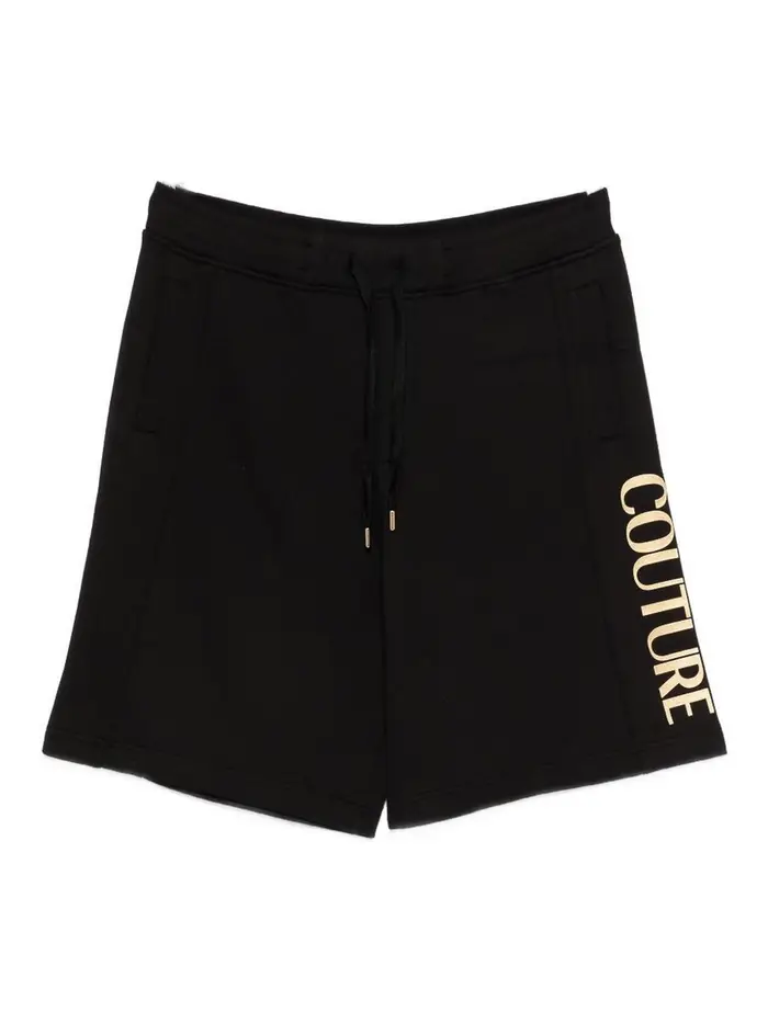 Versace Jeans Couture Shorts In Cotone Nero Con Logo Oro