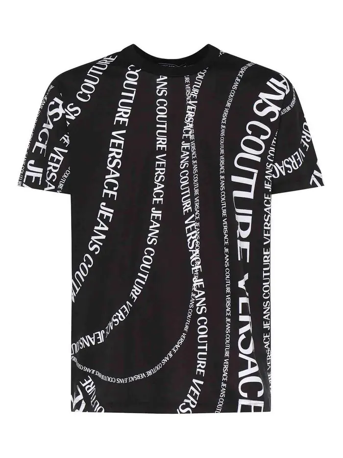 Versace Jeans Couture T-shirt in jersey di cotone con stampa Nero