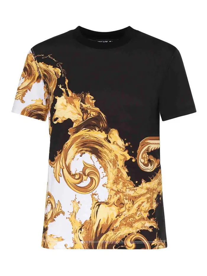 Versace Jeans Couture T-shirt in jersey di cotone con stampa Nero