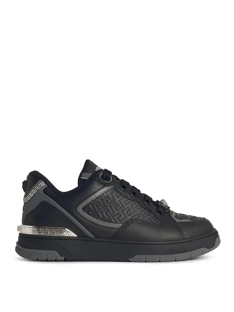 Versace Sneaker in pelle nera Greca Nero