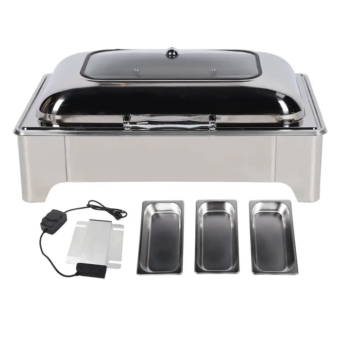 Vestidos Scaldavivande elettrico da buffet con coperchio visibile 9L 400W Acciaio Inossidabile Rettangolare Temperatura Regolabile