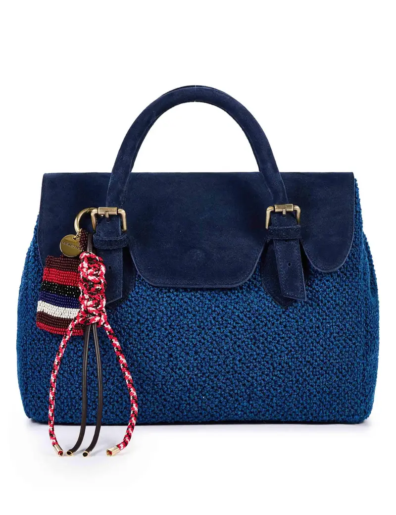 Via Mail Bag Borse in tessuto boucle e camoscio blu Donna SIENNA H05