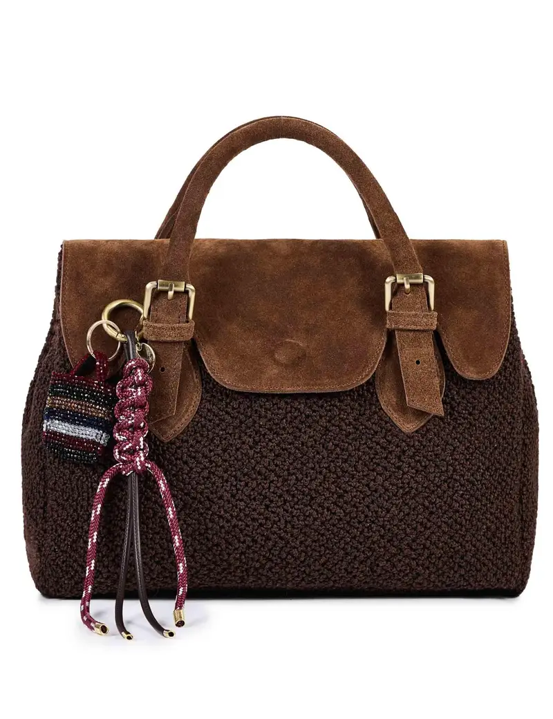 Via Mail Bag Borse in tessuto boucle e camoscio marrone Donna SIENNA H01
