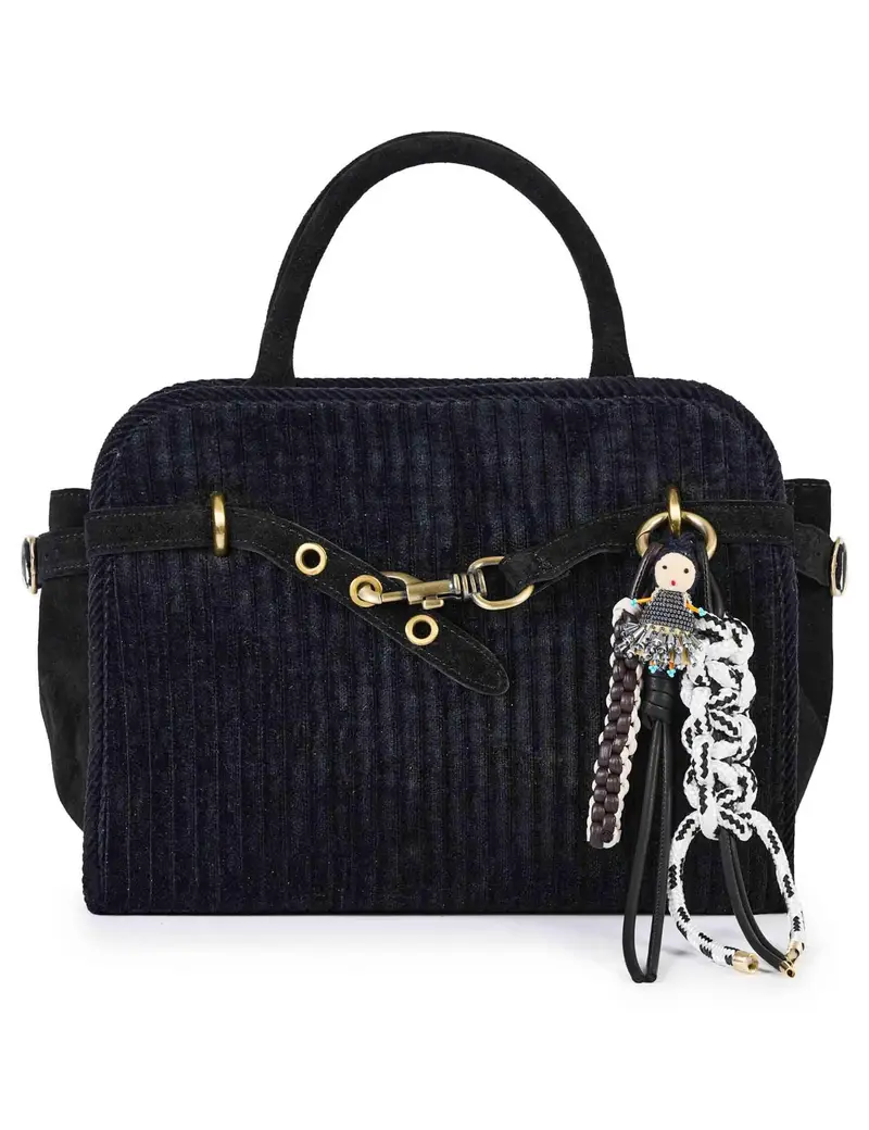 Via Mail Bag Borse in velluto nero con charms Donna APRIL E07