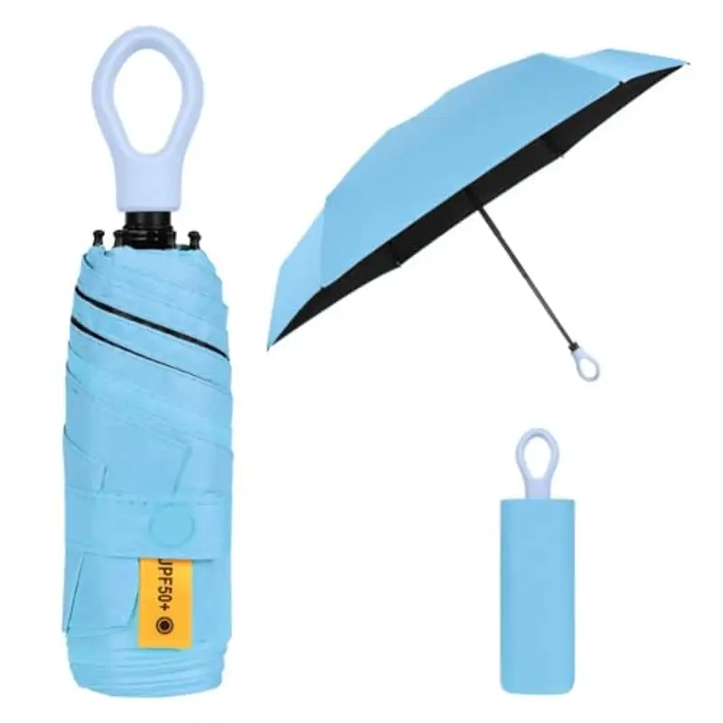 Vicloon Mini Ombrello, Ombrello Tascabile 6 Nervature in Lega di Alluminio, Portatile Compatto Pieghevole Viaggio Ombrello, UPF>50+