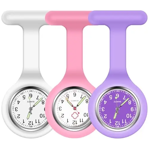 Vicloon Orologio da Infermiere, 3Pcs Orologio per Infermieri in Silicone con Spilla, Infermieri Fob Medical Watch