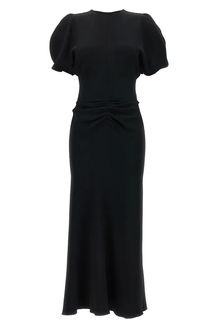 VICTORIA BECKHAM Abito Gathered Waist Midi Nero