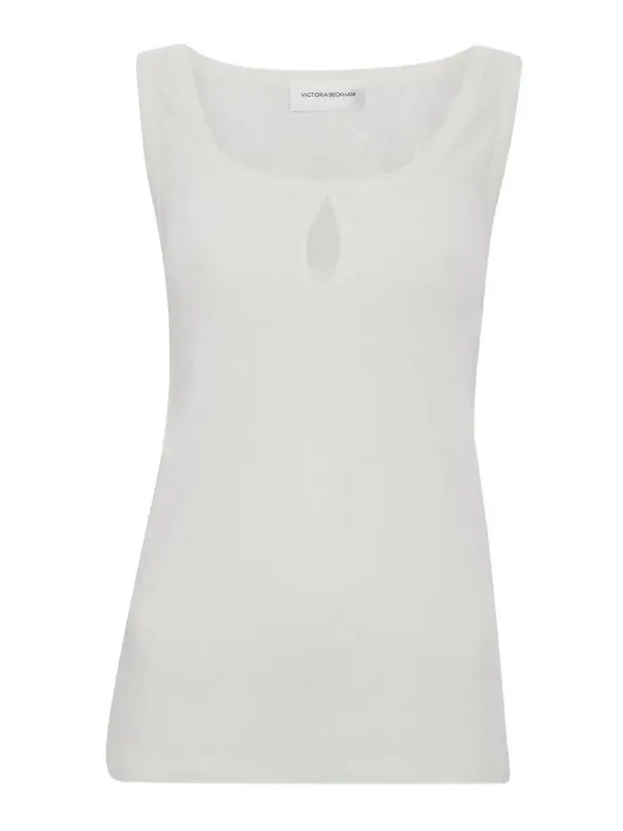 Victoria Beckham Top slim in cotone e lino bianco