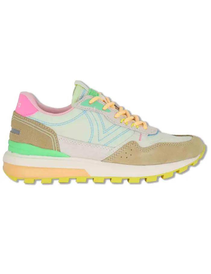 Victoria Sneakers Luna in nylon e pelle beige suola running Donna 1156114 80_Beige