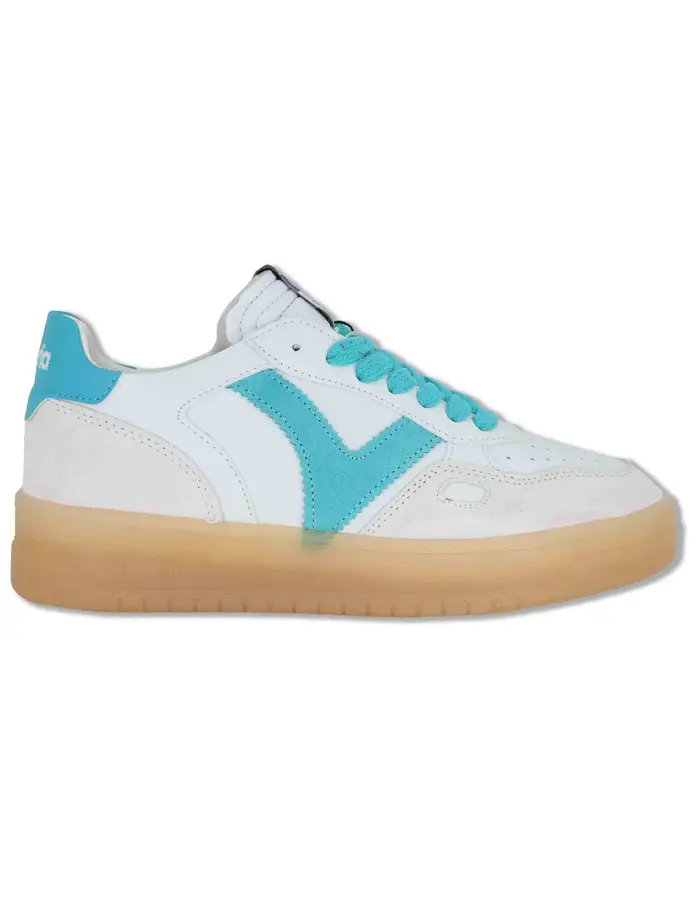 Victoria Sneakers Seul in pelle bianca con logo turchese Donna 1257129 31_Turquesa