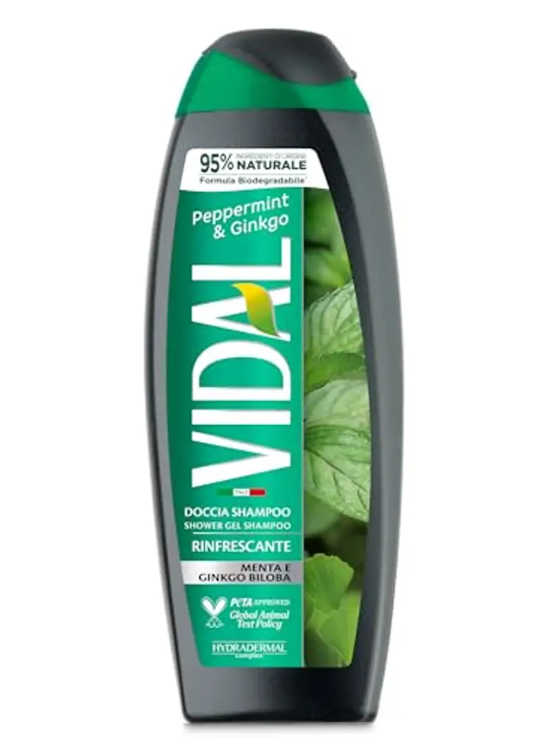 Vidal Docciashampoo Peppermint & Ginkgo, Formula Rinfrescante, con estratti di Menta e Ginkgo Biloba, Dermatologicamente Testato, 250ml