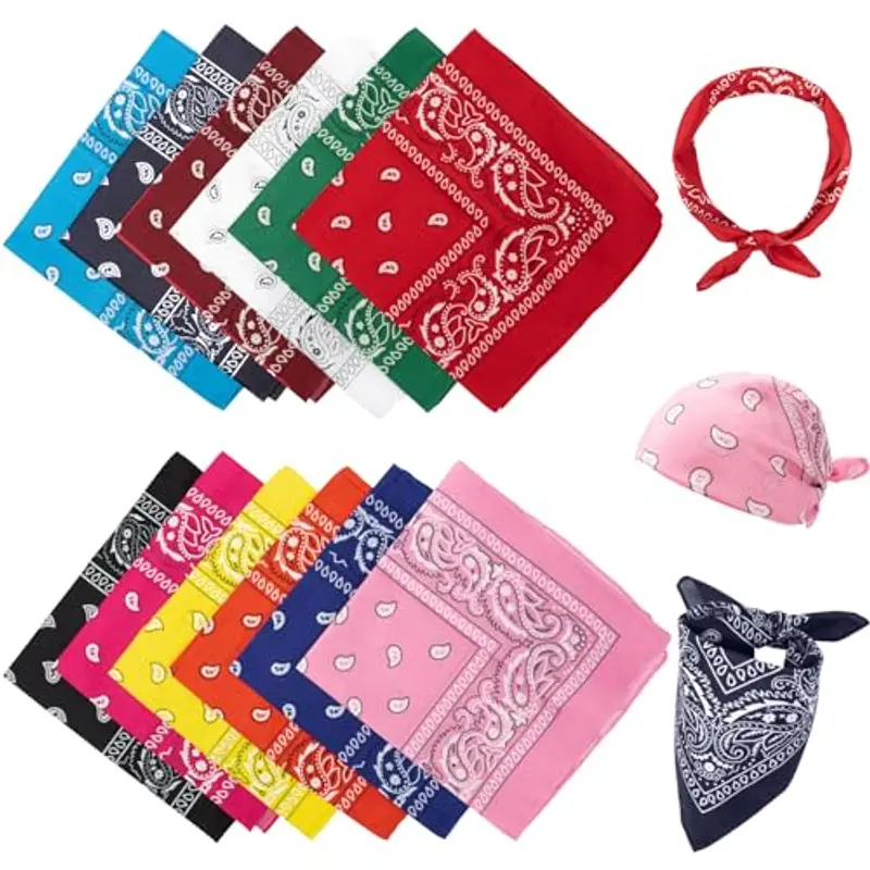 Vinuwu Set di 12 Bandana, Paisley Bandane Colorate Unisex per Uomo Donna, 55 x 55cm Stylish Fascia Capelli Foulard Capelli, Fascia Sudore