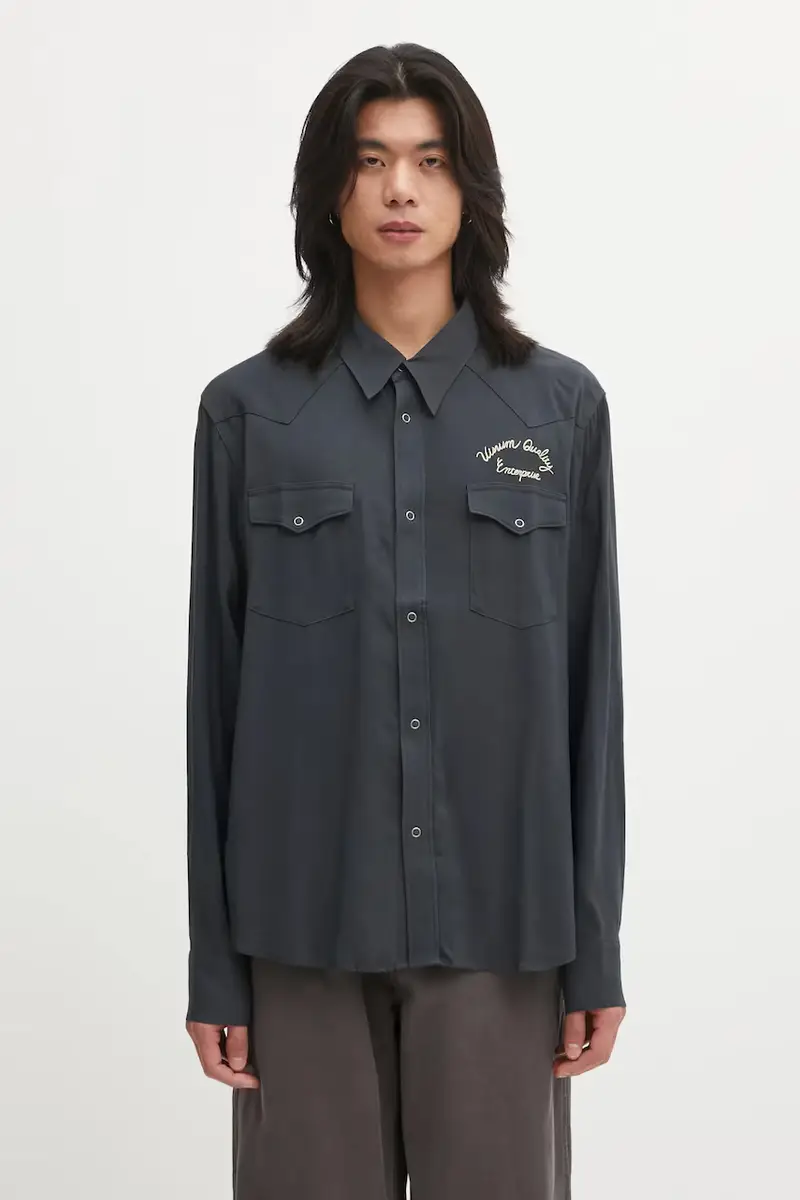 Visvim camicia FOUR CORNERS L.S uomo colore grigio 125205011007