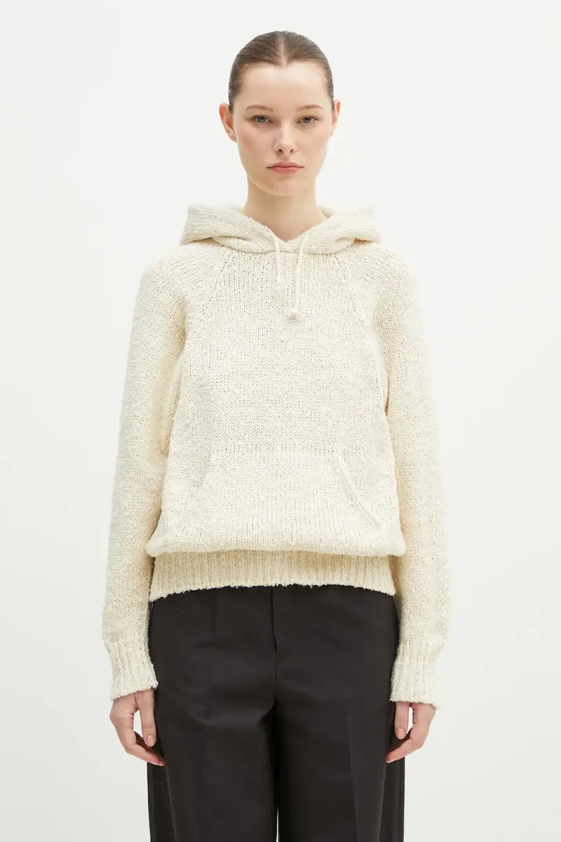 Visvim WMV maglione di seta Raglan Hoodie P.O. Knit Mawata donna colore beige 325105012002