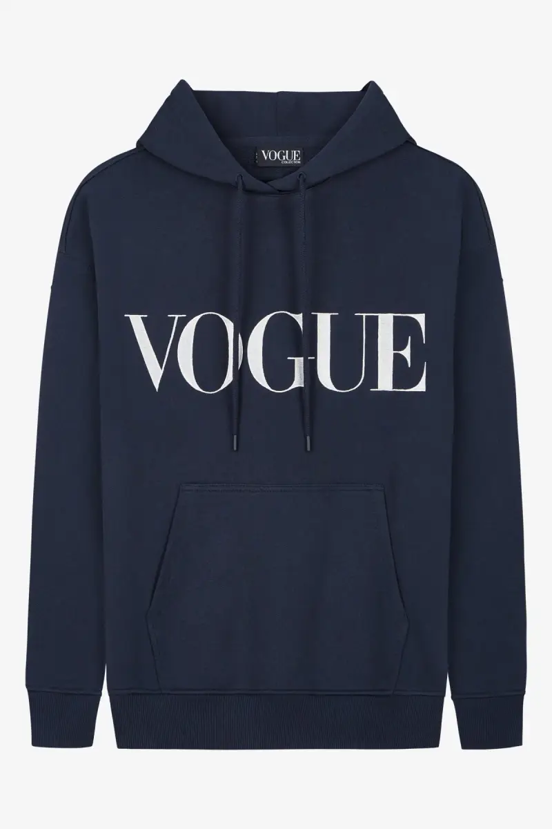 VOGUE Collection Felpa con cappuccio VOGUE blu navy con logo ricamato bianco Blue
