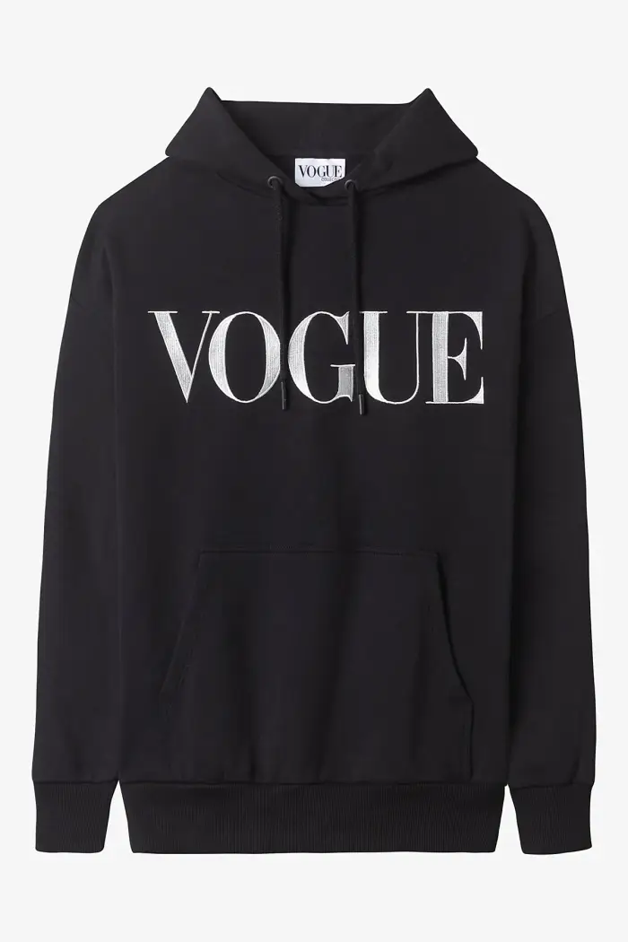 VOGUE Collection Felpa con cappuccio VOGUE nera con logo ricamato Black