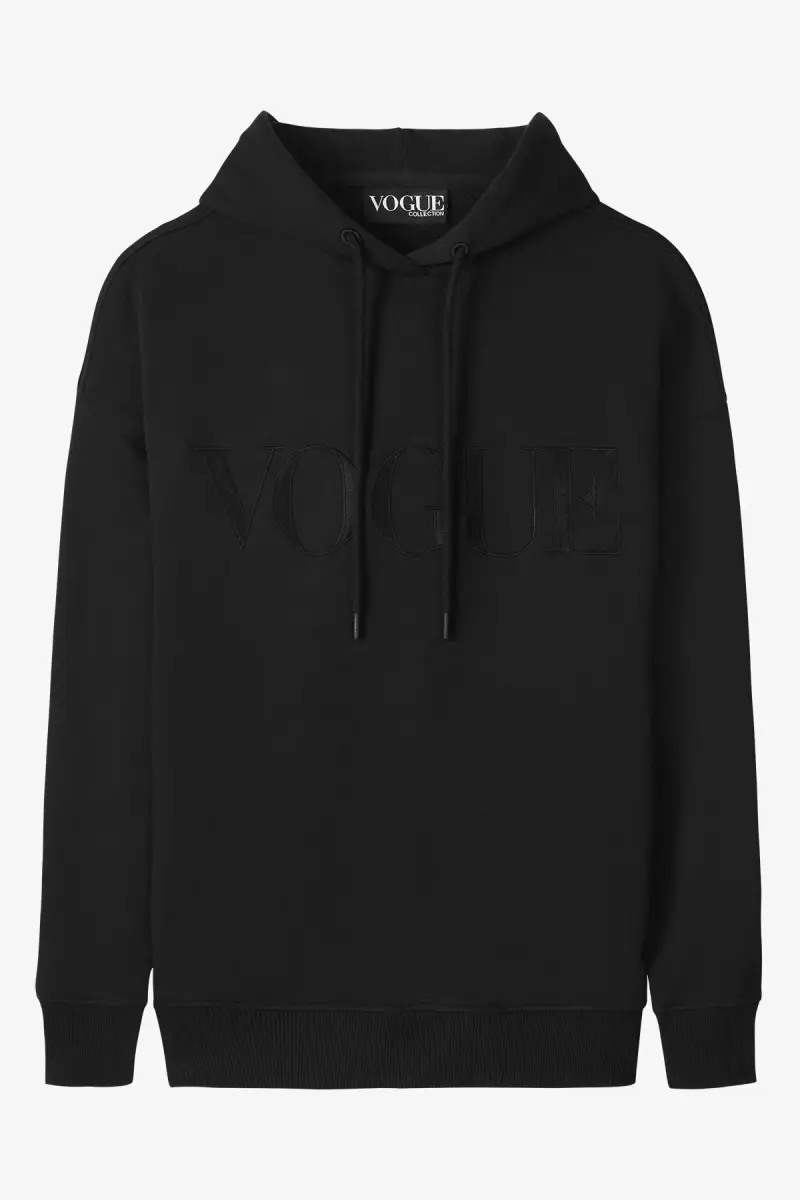 VOGUE Collection Felpa con cappuccio VOGUE nera con logo ricamato tono su tono Black