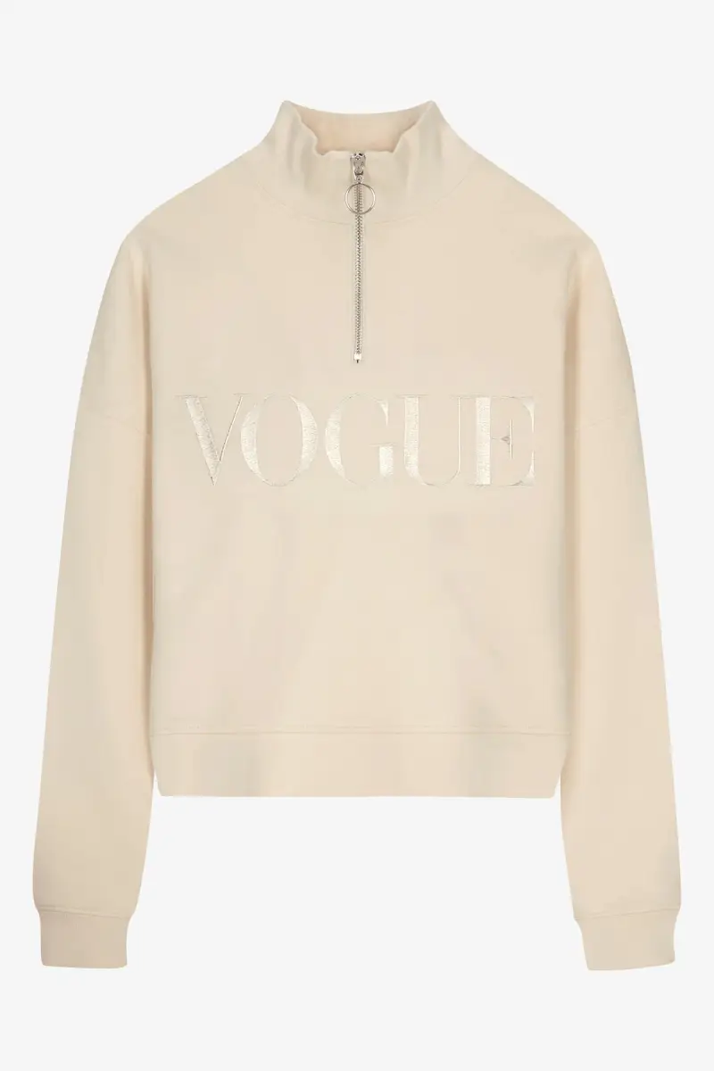 VOGUE Collection Felpa con zip VOGUE Whites crema con logo ricamato Beige