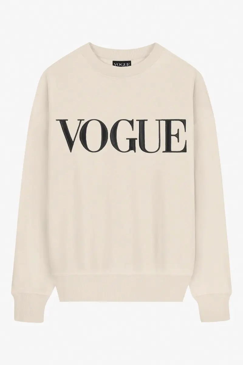 VOGUE Collection Felpa VOGUE crema con logo ricamato nero Beige
