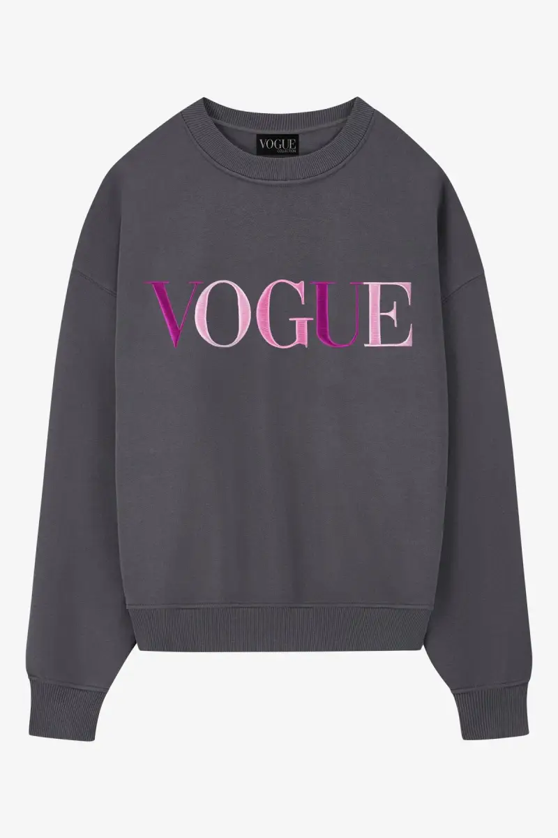 VOGUE Collection Felpa VOGUE Icons grigia con logo ricamato colorato Gray