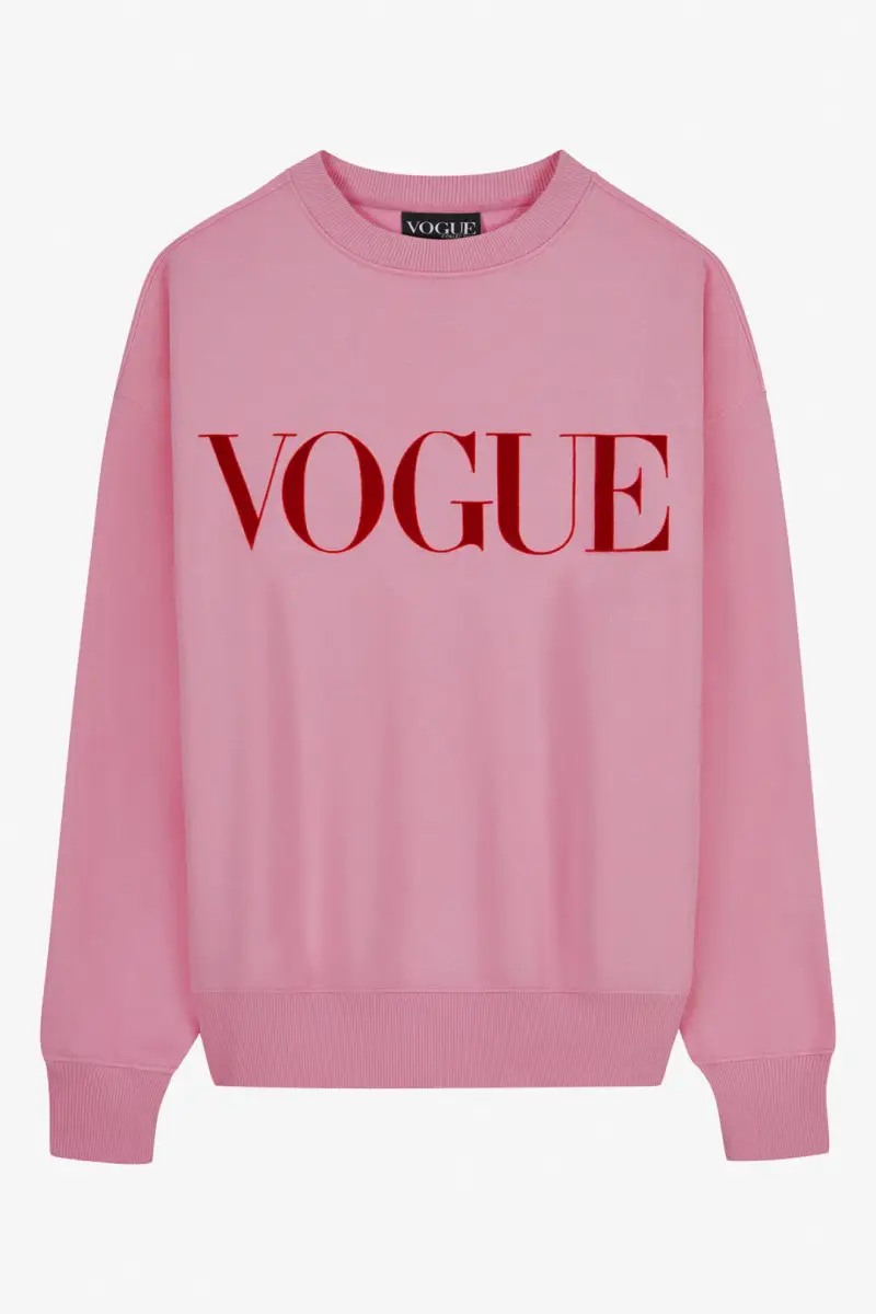 VOGUE Collection Felpa VOGUE rosa con logo stampato in velluto rosso Pink