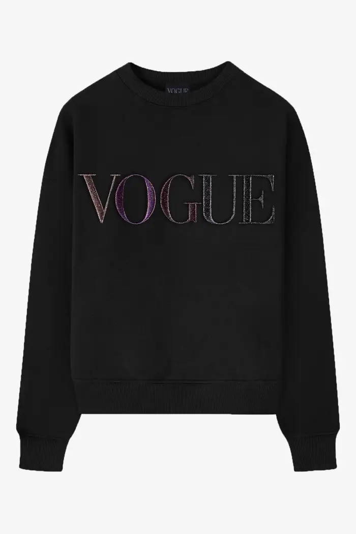 VOGUE Collection Felpa VOGUE Winter Collection nera con logo ricamato glitterato