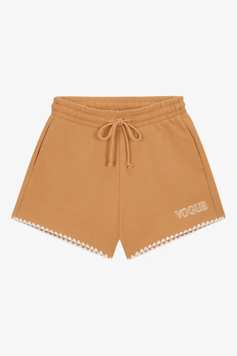 VOGUE Collection Pantaloncini VOGUE Handcraft Edition cammello con logo ricamato Beige