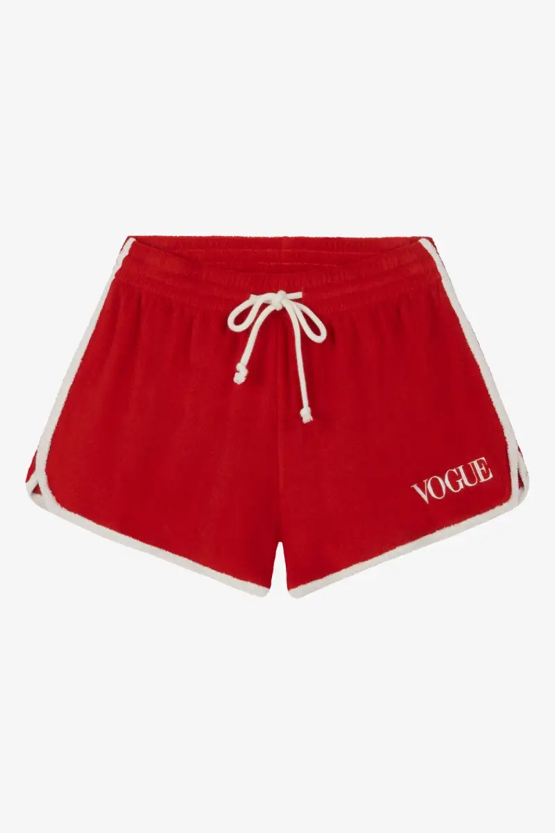 VOGUE Collection Pantaloncini VOGUE Retro Sports in spugna rossi con logo ricamato bianco Red