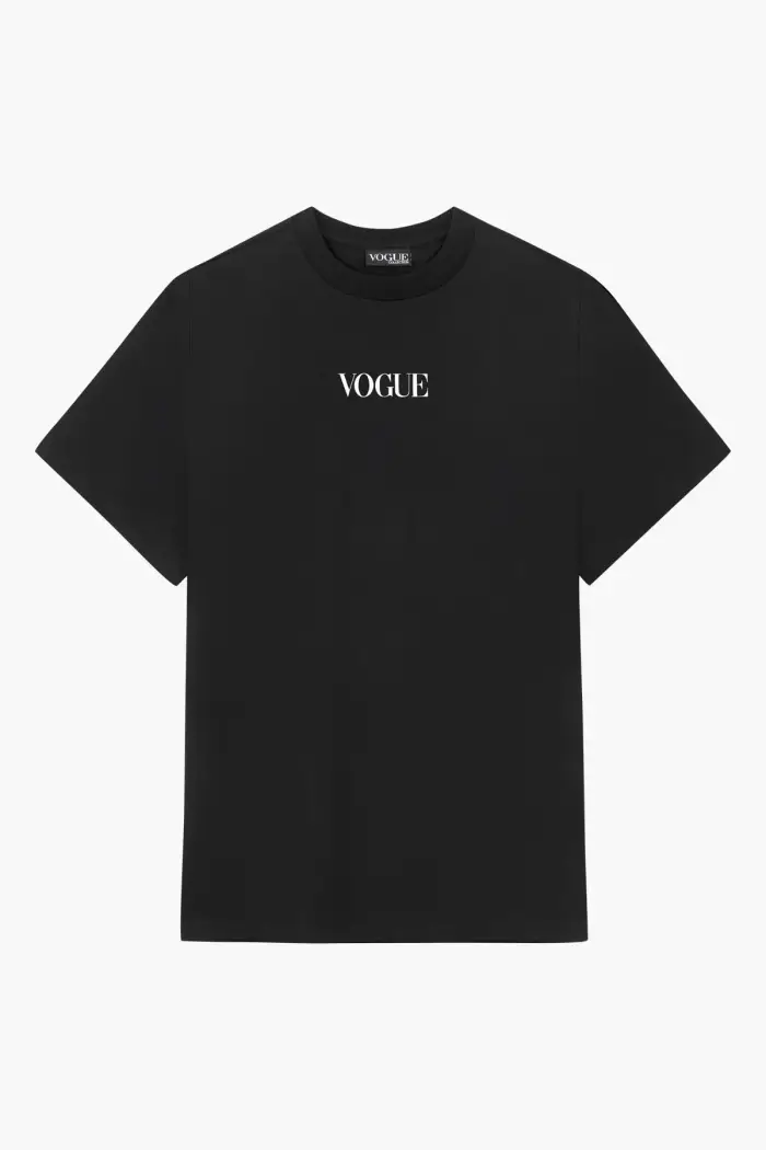 VOGUE Collection T-Shirt VOGUE nera con logo piccolo stampato bianco Black