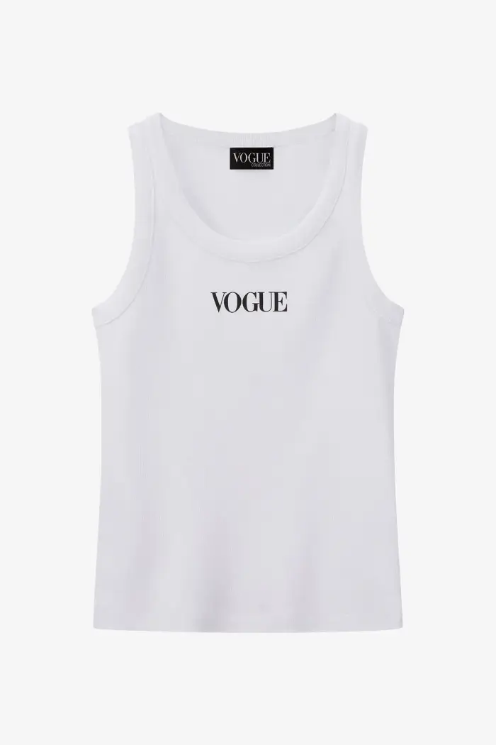 VOGUE Collection Tank top VOGUE bianco con logo stampato nero White