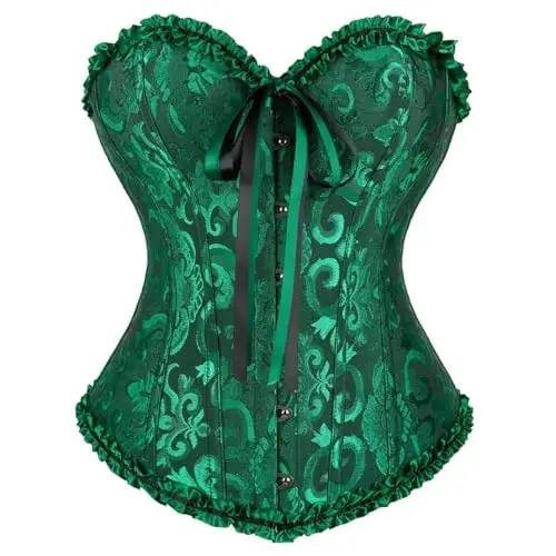 Vrapo Corsetto Bustino da donna, Corset con lacci in vita, lingerie modellante, Nero Verde