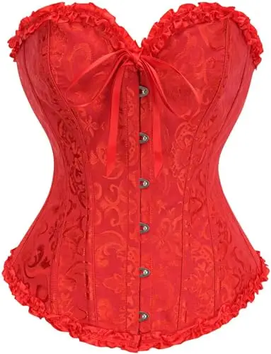 Vrapo Corsetto Bustino da donna, Corset con lacci in vita, lingerie modellante, Rosso