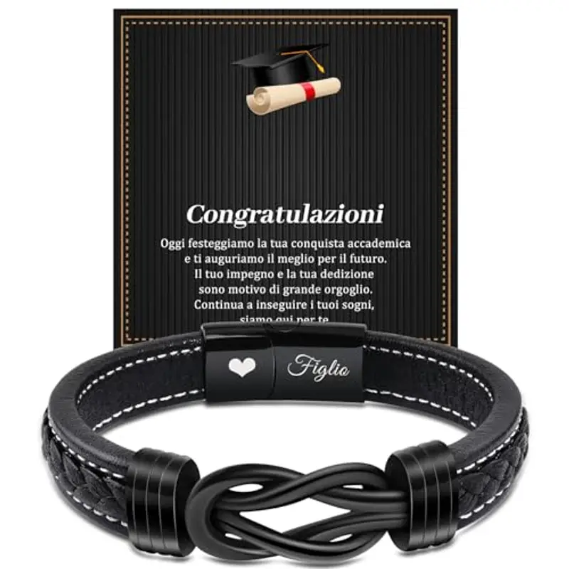 VU100 Regalo per Figlio Bracciale per Figlio Regalo di Laurea per il Figlio Bracciale in pelle da Uomo per il Figlio Regalo Ispiratore