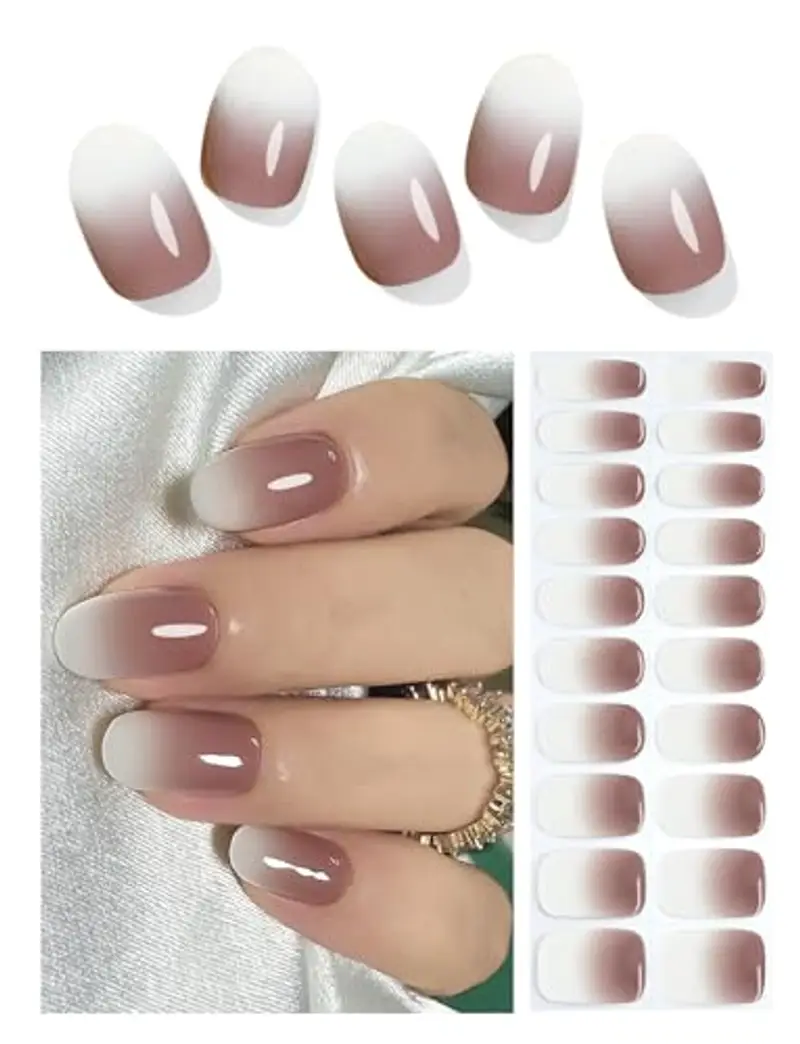 Wahrshei Unghie Gel Adesive UV | Gradiente Marrone Smalto Adesivo Gel UV | 20 PCS Pellicola per Unghie Autoadesiva