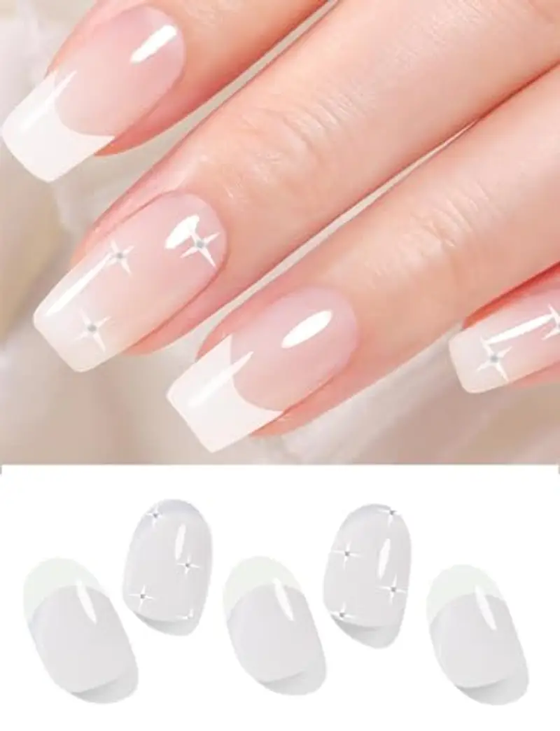 Wahrshei Unghie Gel Adesive UV | Stelle Francesi Smalto Adesivo Gel UV | 20 PCS Pellicola per Unghie Autoadesiva