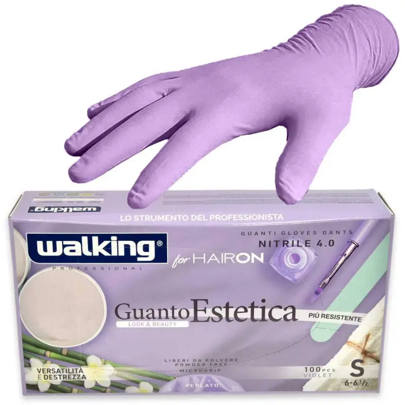 Walking Guanto estetica viola glitter per hairon nitrile viola mis.s