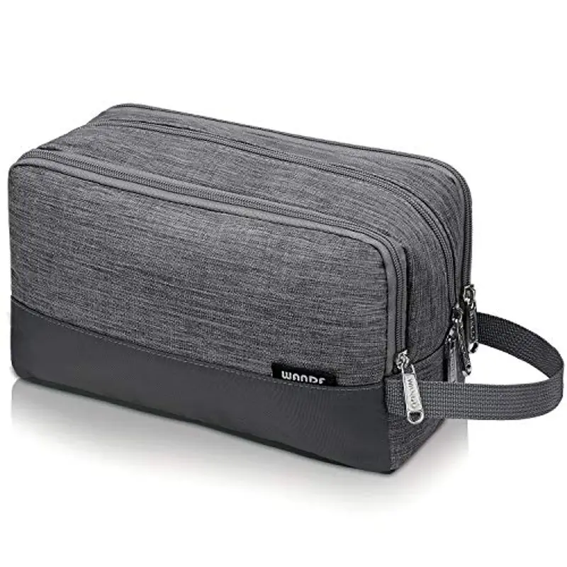 WANDF Borsa da toilette per uomo Donna Borsa da toilette Borsa cosmetica per uomo Donna Nylon Leggero(A - Grigio Denim)