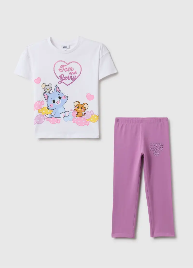 Warner Bros Set T-shirt Leggings In Cotone Elasticizzato Multicolor Da Bambina, Bianco