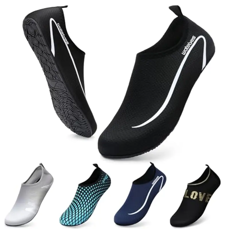 WateLves Scarpe da Scoglio Scarpette Donna Uomo Asciugatura Rapida Super Leggere Antiscivolo per Spiaggia e Snorkeling Unisex Linie Schwarz