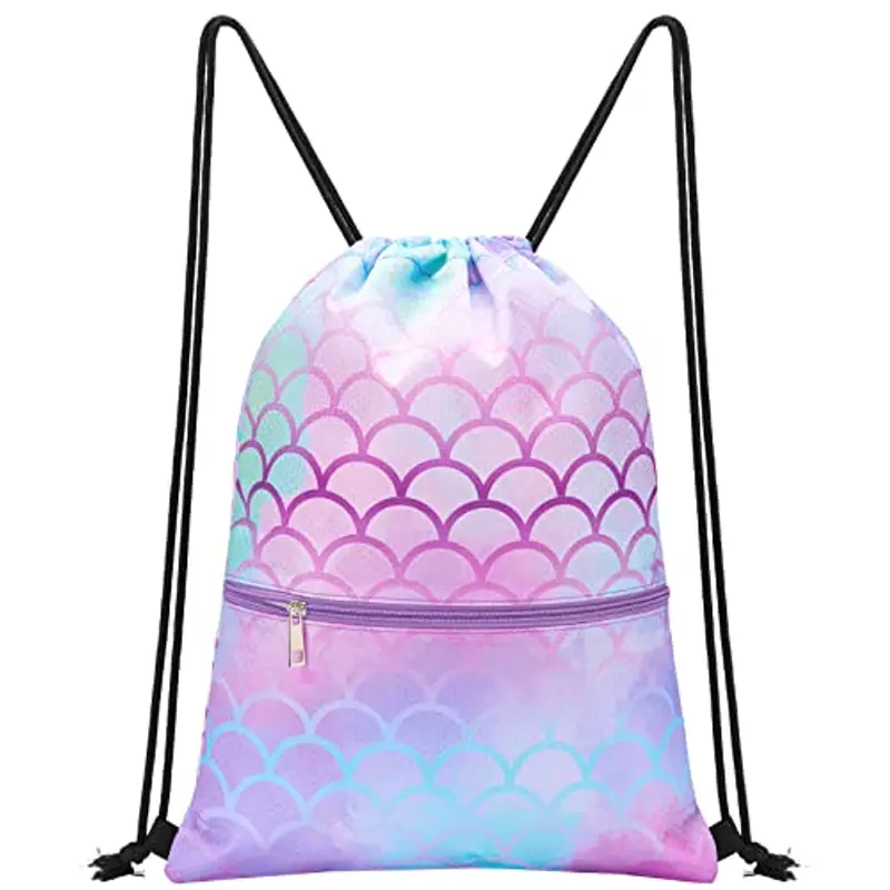 WAWSAM Sirena Sacca con Coulisse - Borse con Coulisse per Ragazze Borsa da Nuoto per Bambini per Spiaggia Nuoto Piscina Scuola Borse con
