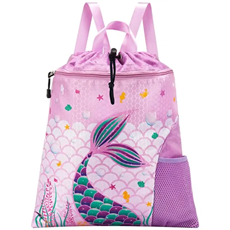 WAWSAM Zaino con Coulisse per Sirena - Borsa da Palestra Sportiva 38 × 45 cm per Ragazze e Bambini Borsa per la Spesa da Spiaggia