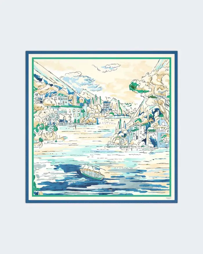Weekend Max Mara Foulard in seta beige a stampa paesaggio verde e blu China