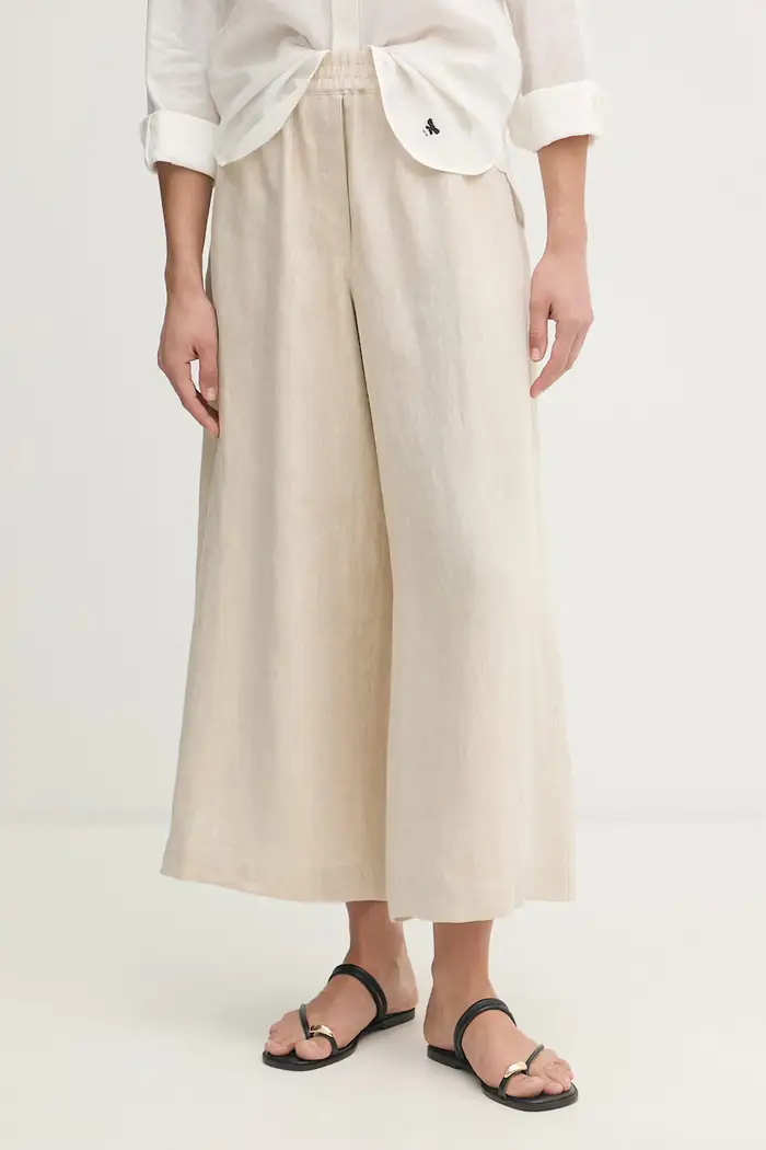 pantaloni wide leg da donna in lino FELINO Beige