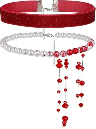 WEINIBAO Collana Perle Sangue, Collana Sangue Halloween, Collanas Perle Donna, Accessori per Costumi Halloween con