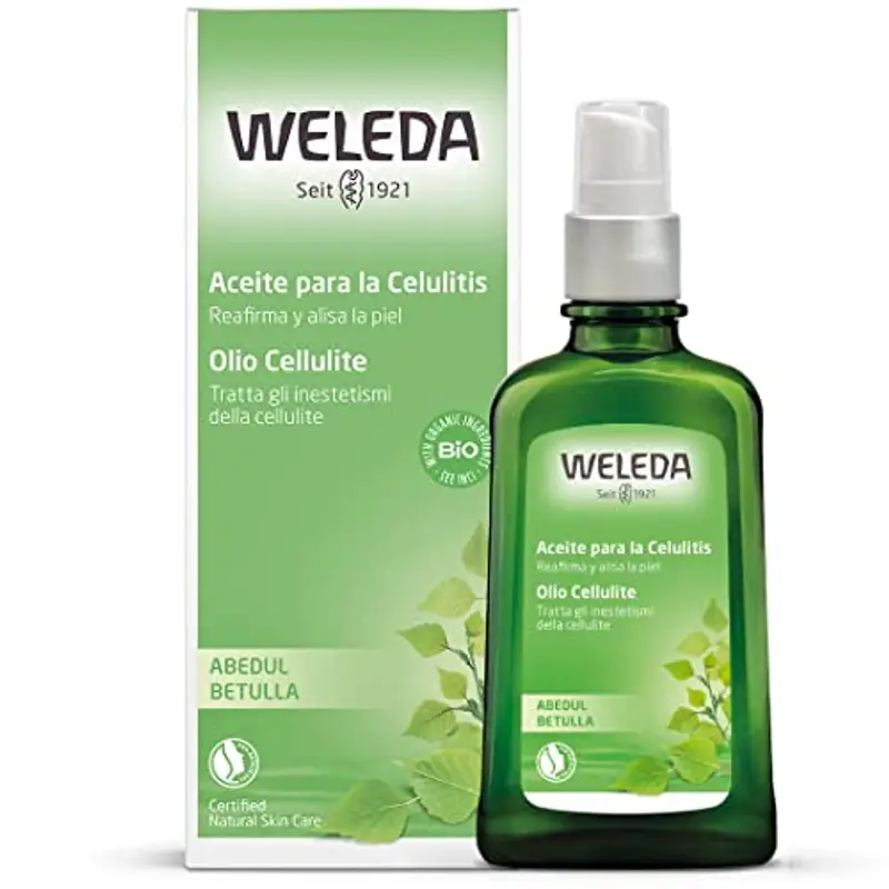 WELEDA Olio Cellulite Betulla, trattamento degli inestetismi della cellulite a base di foglie di betulla bio per una pelle visibilmente più