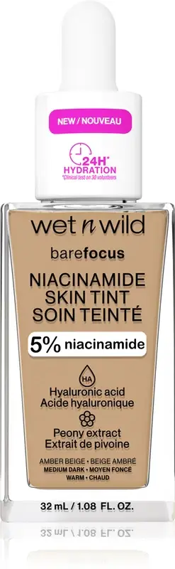 Wet n wild Bare Focus Niacinamide Skin Tint fondotinta idratante leggero colore Amber Beige (Warm) 32 ml
