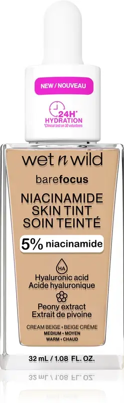 Wet n wild Bare Focus Niacinamide Skin Tint fondotinta idratante leggero colore Cream Beige 32 ml