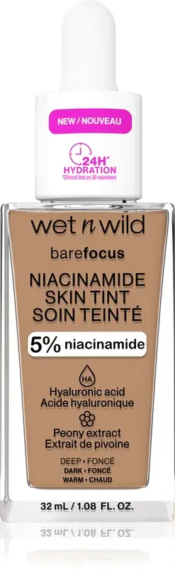 Wet n wild Bare Focus Niacinamide Skin Tint fondotinta idratante leggero colore Deep (Cool) 32 ml