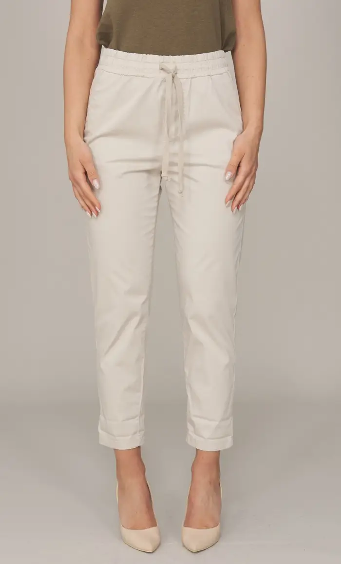 Pantalone white wise con coulisse in cotone, colore sabbia