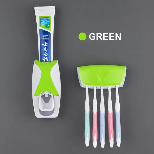 WIKHOSTAR Dispenser automatico di dentifricio per montaggio a parete Porta spazzolino antipolvere per montaggio a parete Set di accessori